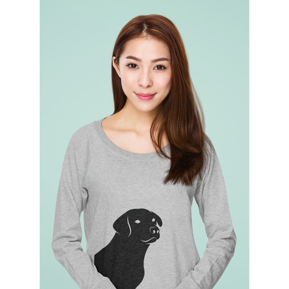 New Hand Printed Womens Medium Black Lab Puppy Dog Long Sleeve Cotton Tee Shirt - Picture 1 of 2